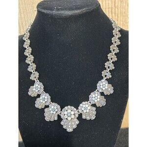 Vintage Floral Glass Crystal Rhinestone Necklace Anthracite Finish J129